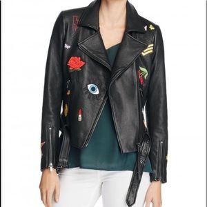 Aqua patch moto leather jacket